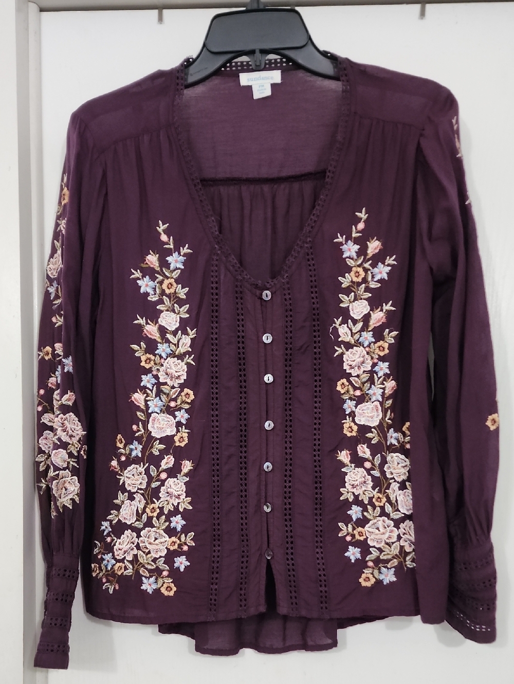 Sundance Plum Purple Embroidered "Garden Way"Button-Down Women’s Shirt
